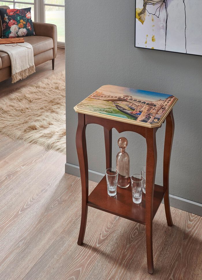 Teilmassive Beistelltisch mit Druck "Rialtobr&uuml;cke"  NUSSBAUM