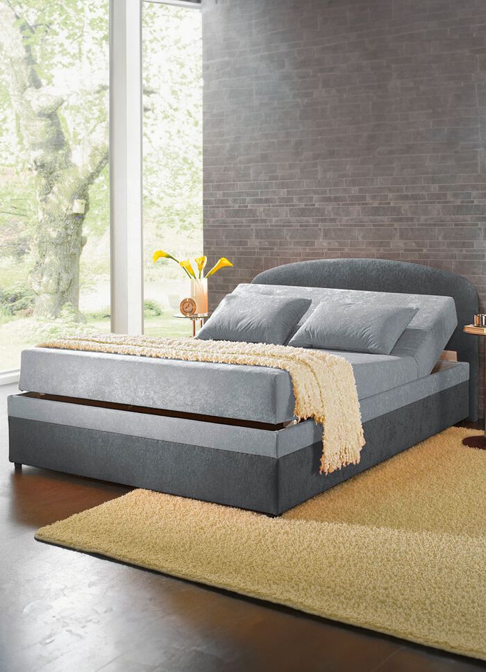 Polsterbett mit ger&auml;umigen Bettkasten HELLGRAU