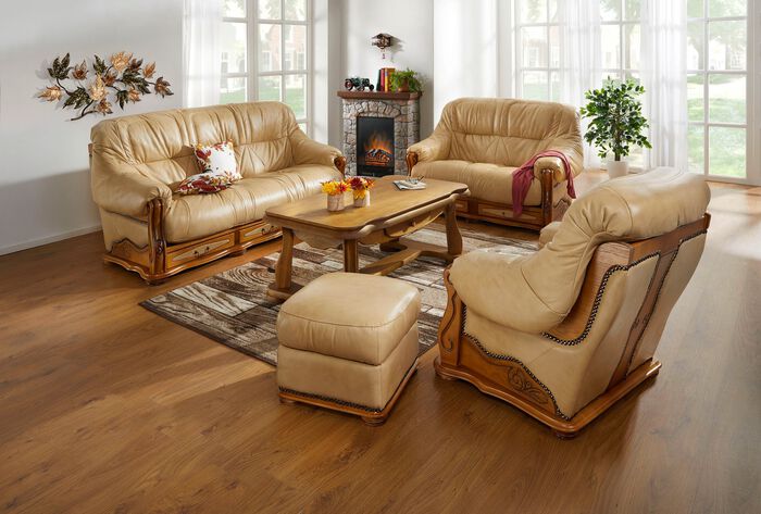 Italienische Polsterm&ouml;bel mit Bezug aus echtem Leder CREME