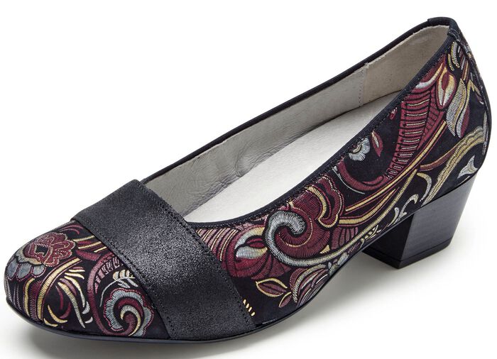 Waldl&auml;ufer, bequeme Damen-Pumps, Weite K, mit herausnehmbarem Fussbett SCHWARZ-BUNT