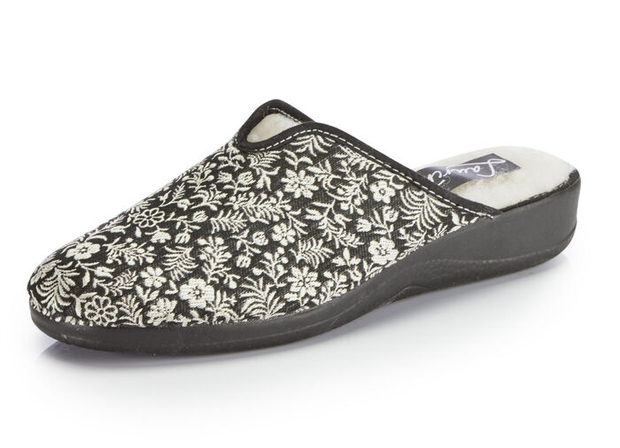 Laurina Pantoffel mit Blumen-Stickerei SCHWARZ