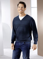 V-Pullover mit Strukturdessin in 3 Farben MARINE