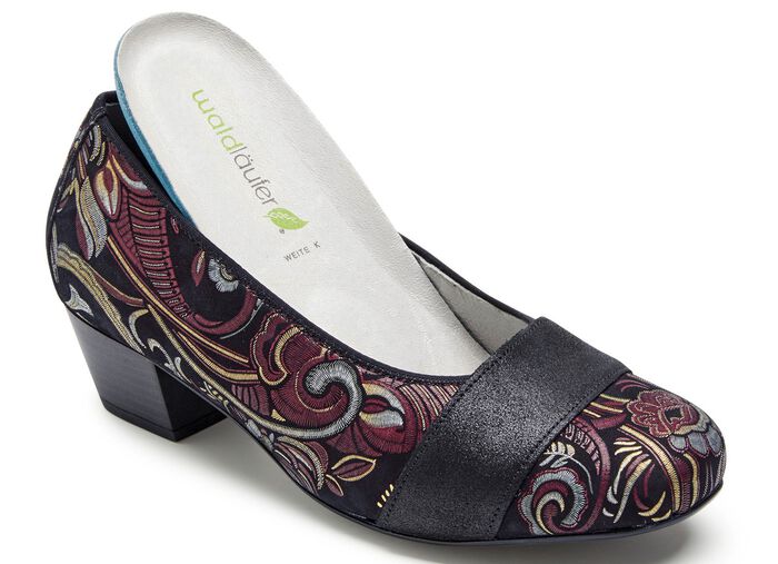Waldl&auml;ufer, bequeme Damen-Pumps, Weite K, mit herausnehmbarem Fussbett SCHWARZ-BUNT