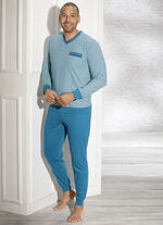 Pyjama mit V-Ausschnitt, Brusttasche und B&uuml;ndchenabschl&uuml;ssen 