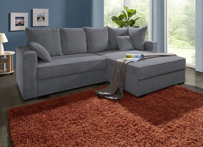 Polsterecke mit Bettfunktion und 2 Dekokissen GRAU