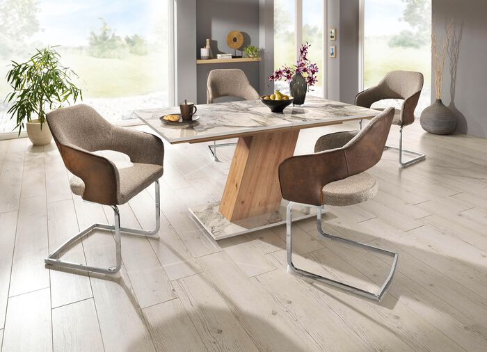 Tisch mit Auszug und einfach zu reinigender Tischplatte MARMOR BEIGE/ARTISAN EICHE