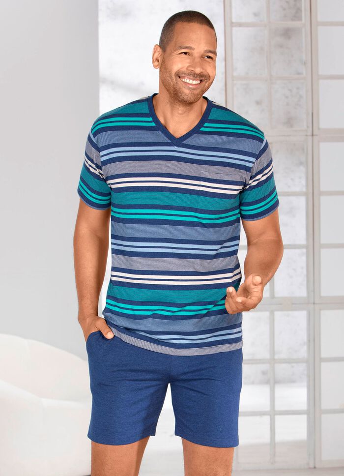 Shorty mit V-Ausschnitt und garngef&auml;rbtem Ringel 