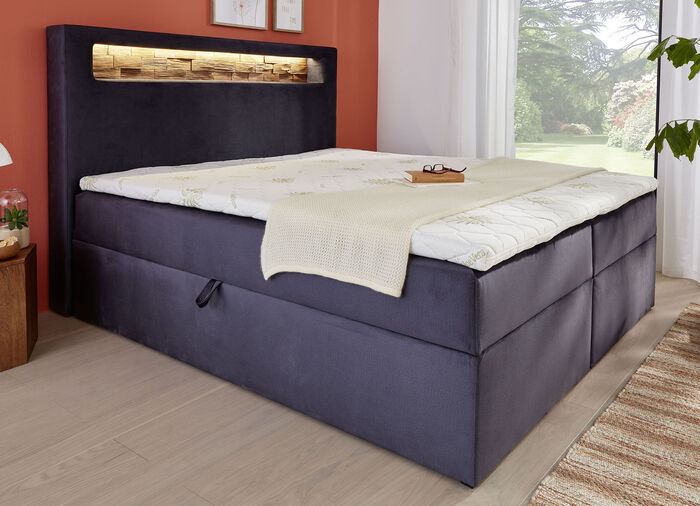 Boxspringbett mit mehrfarbig einstellbarer LED-Beleuchtung ANTHRAZIT