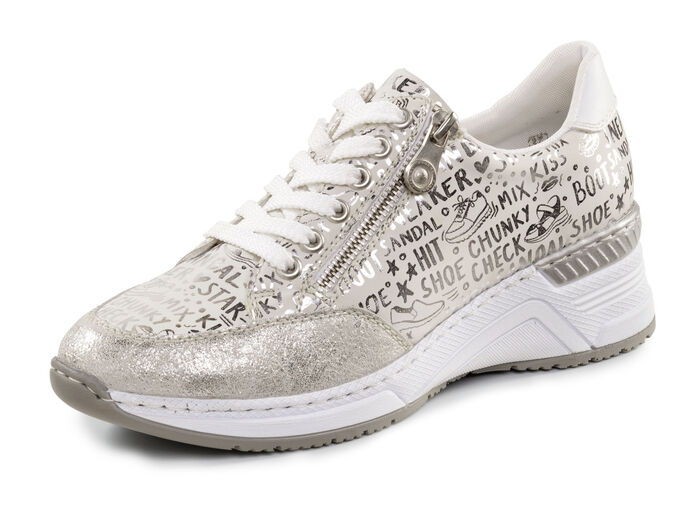 Rieker Schnür-Sneaker aus bedrucktem Synthetikmaterial HELLGRAU-SILBER