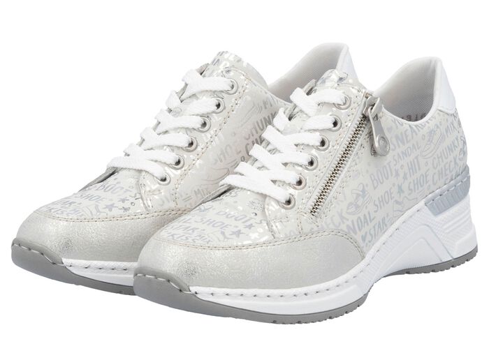 Rieker Schn&uuml;r-Sneaker aus bedrucktem Synthetikmaterial HELLGRAU-SILBER