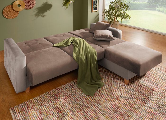 Gemütliche Polsterecke mit Bettfunktion CREME-BEIGE