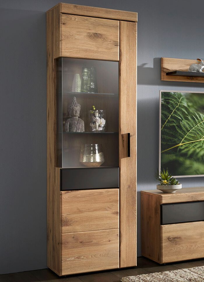Vitrine mit anthrazitfarbenen Elementen EICHE-ANTHRAZIT