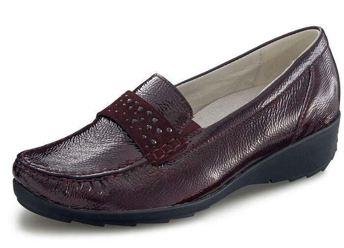 Waldläufer Mokassin-Slipper mit glamorösen Glitzersteinchen BURGUND