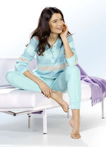 Pyjama aus Frottierstretch mit garngefärbtem Ringeldessin MINT-APRICOT