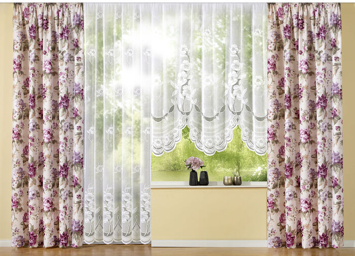 Übergardine mit Blumendessin LILA
