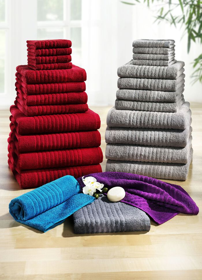 12-teiliges Frottier-Set mit Bordüre und Aufhänge-Kordel