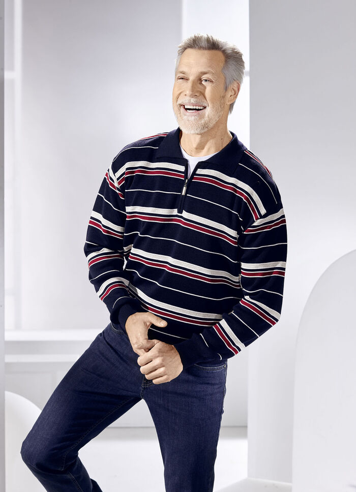 Polopullover mit kurzem Reissverschluss in 2 Farben MARINE