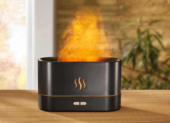 Luftbefeuchter mit Flammeneffekt f&uuml;r eine kuschelige Wohn-Atmosph&auml;re SCHWARZ