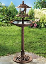 Vogelbad mit überdachtem Futterbehälter BRONZE