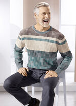 Rundhalspullover mit Strukturmix in 2 Farben PETROL-BEIGE-BRAUN