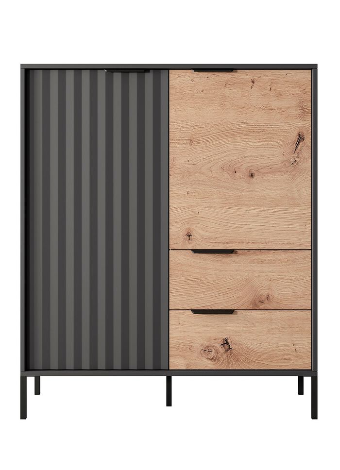 Highboard mit geriffelten Fronten SCHWARZ-EICHE