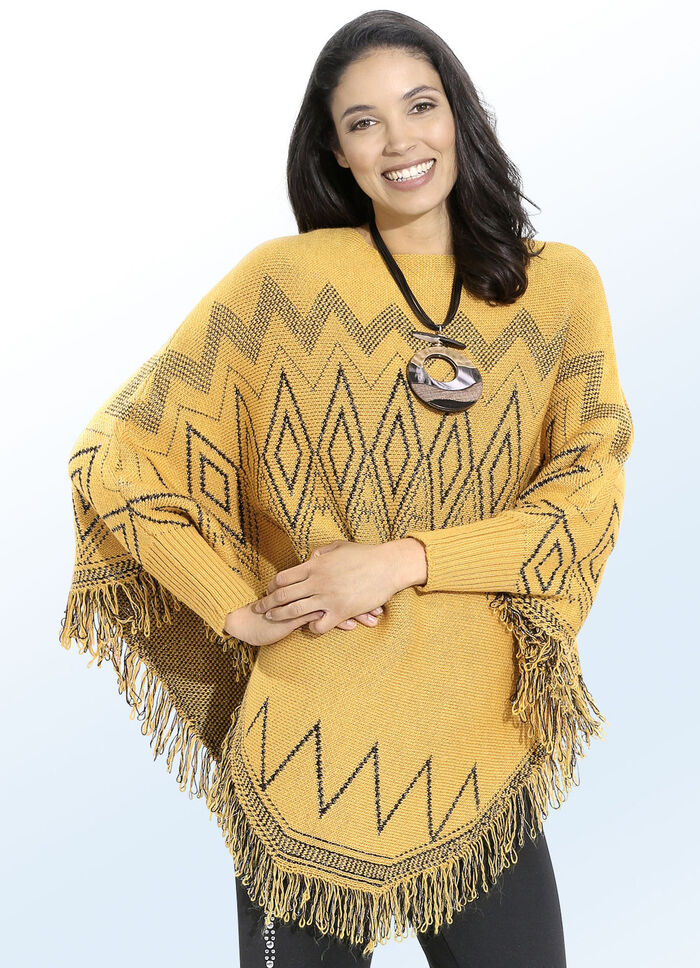 Poncho-Pullover mit Glitzerakzenten SAFRAN-SCHWARZ