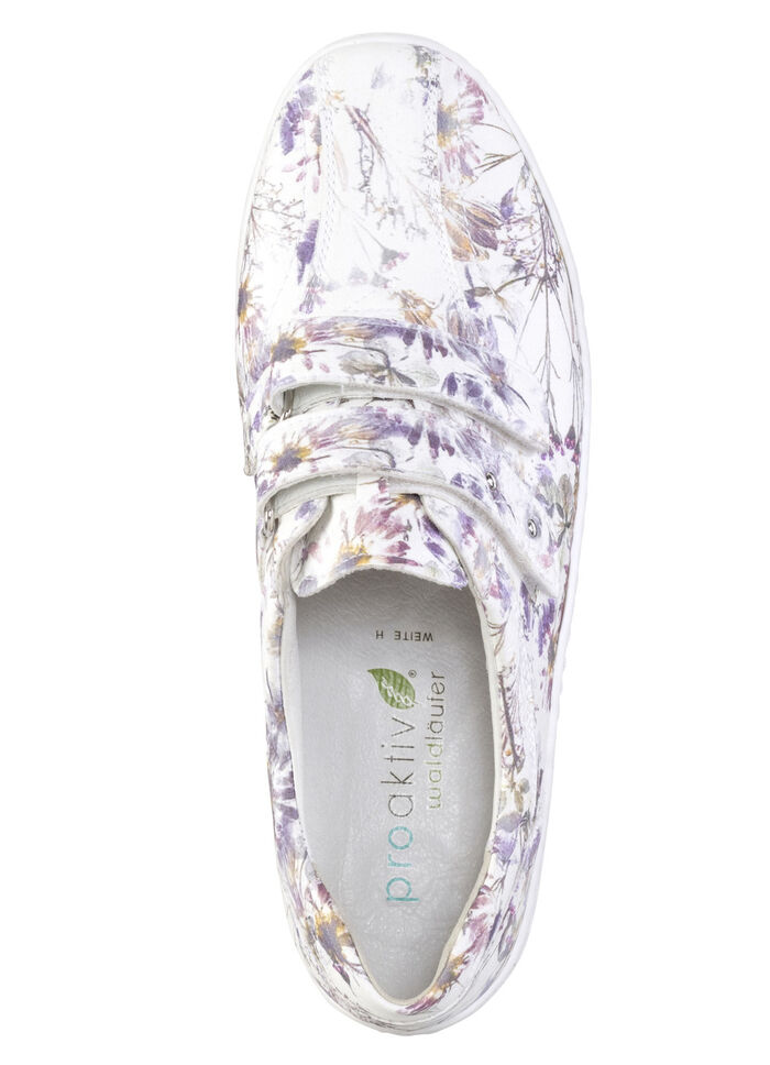 Waldläufer, bequeme Damen-Slipper, Weite H, mit herausnehmbarem Fussbett WEISS-BUNT