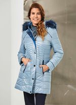 Longjacke mit jeansblauem Zierstepp 