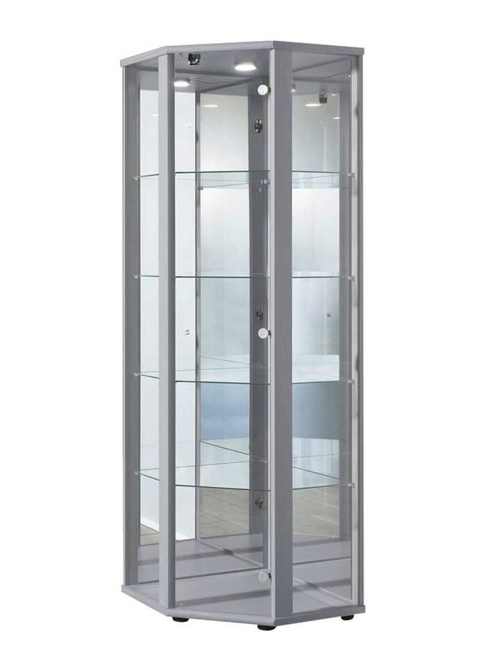 Eck-Vitrine mit LED-Beleuchtung ALU