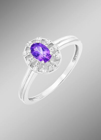 Damenring mit echt Amethyst und synth. Zirkonia 