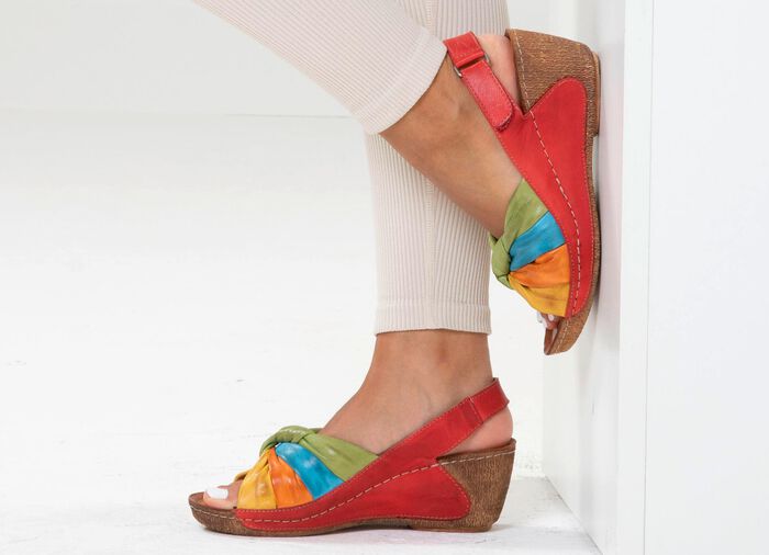 Gemini, trendige Damen-Sandaletten, Weite G, mit verstellbarer Klettspange ROT-BUNT