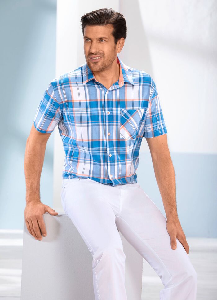 Sommerliches, kariertes &laquo;Milano Italy&raquo;-Hemd T&Uuml;RKIS-WEISS-ORANGE KARIERT