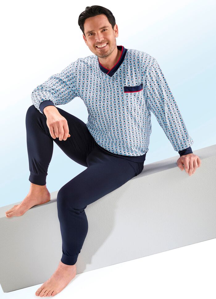 Pyjama mit V-Ausschnitt und komfortablen B&uuml;ndchenabschl&uuml;ssen 