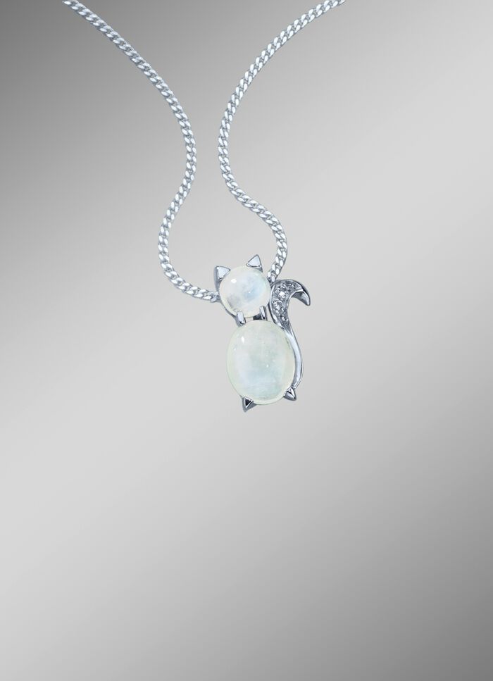 Anh&auml;nger &laquo;K&auml;tzchen&raquo; mit echten Mondsteinen 