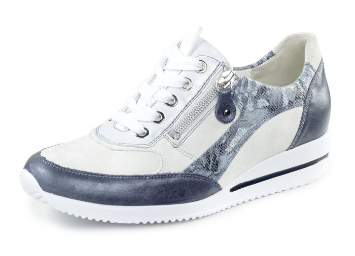 Waldl&auml;ufer Sneaker aus edlem Leder-Materialmix JEANS-NATURWEISS