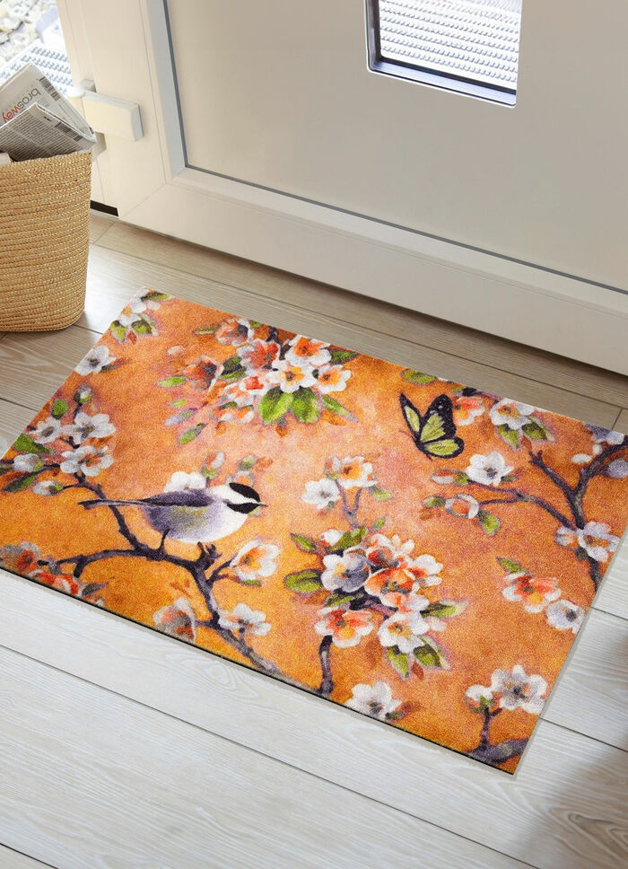 Fussmatte Vogel auf Zweig mit rutschhemmender Rückseite 