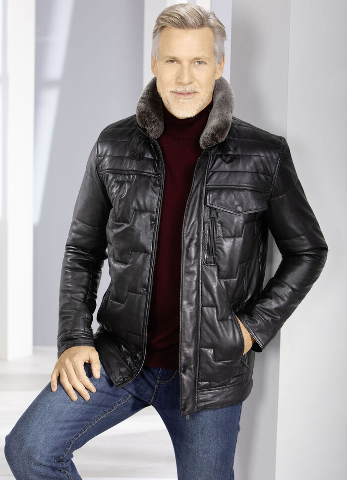 Lederkurzjacke mit Webpelzbesatz 