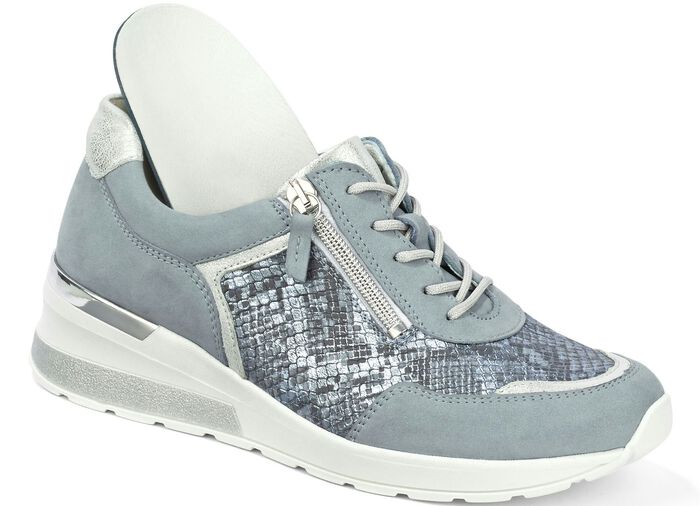 Waldl&auml;ufer, bequeme Damen-Schn&uuml;rschuhe, Weite H, mit herausnehmbarem Fussbett BLEU-MATTSILBER
