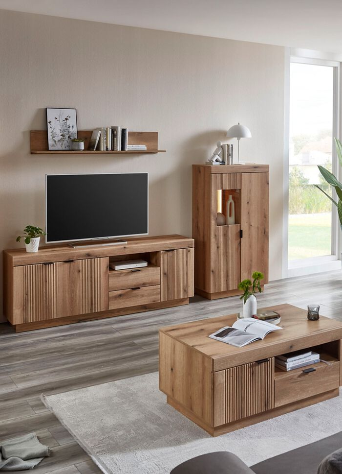 Wohnwand, 4-teilig, mit LED-Beleuchtung und Softclose 