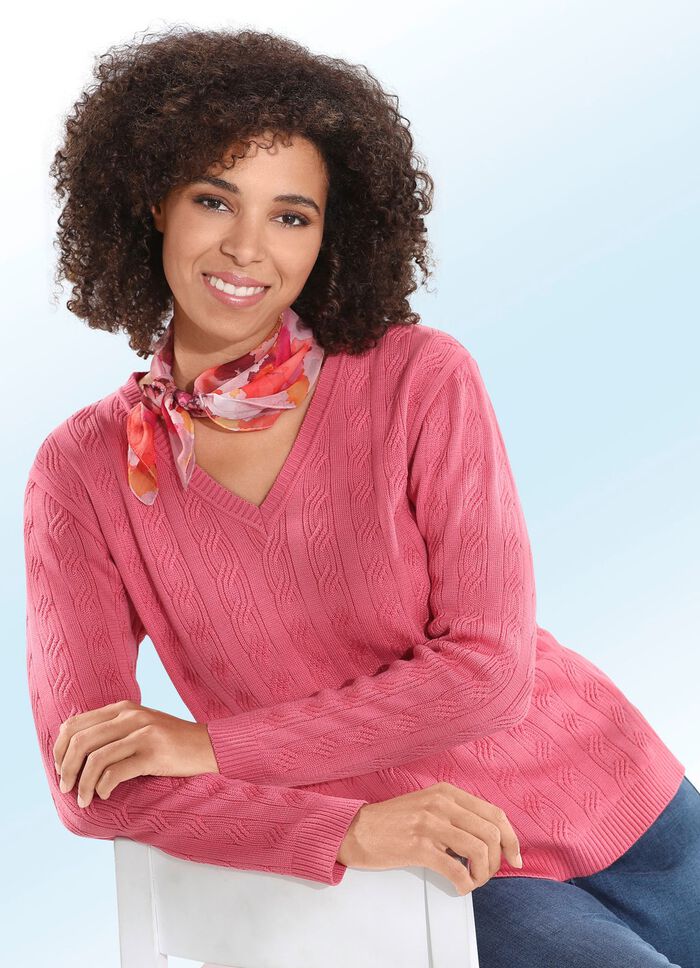 Pullover mit h&uuml;bschem Zopfdessin LACHS