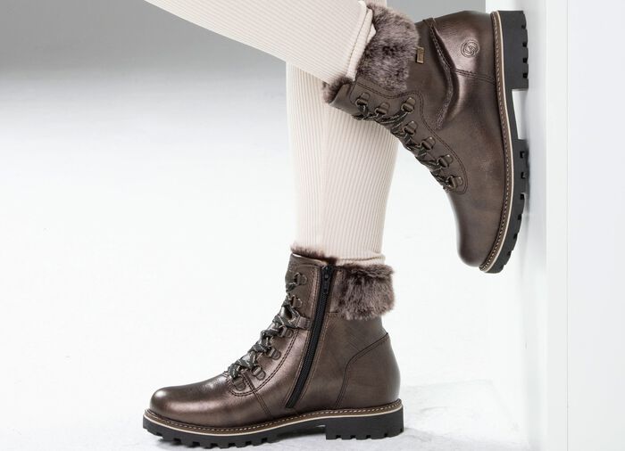Remonte Schnür-Stiefelette mit Plüschkragen DUNKELBRONZE