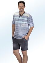 Hajo Klima Komfort Shorty mit garngef&auml;rbtem Ringeldessin, Knopfleiste, Brusttasche 