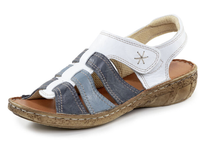 ELENA EDEN Sandale aus Nappaleder mit dezenter Knitter-Struktur WEISS-BLAU