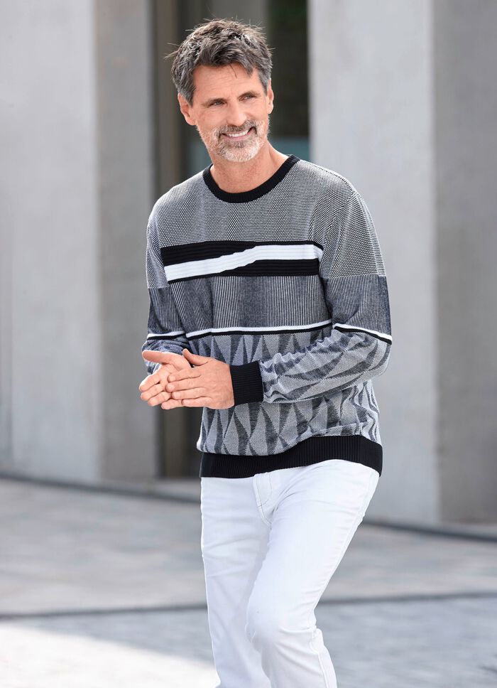 Gemusterter Rundhalspullover in 2 Farben 