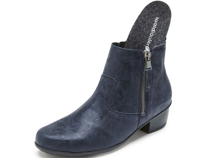 Waldl&auml;ufer Stiefelette aus effektvoll gepr&auml;gtem Leder DUNKELBLAU