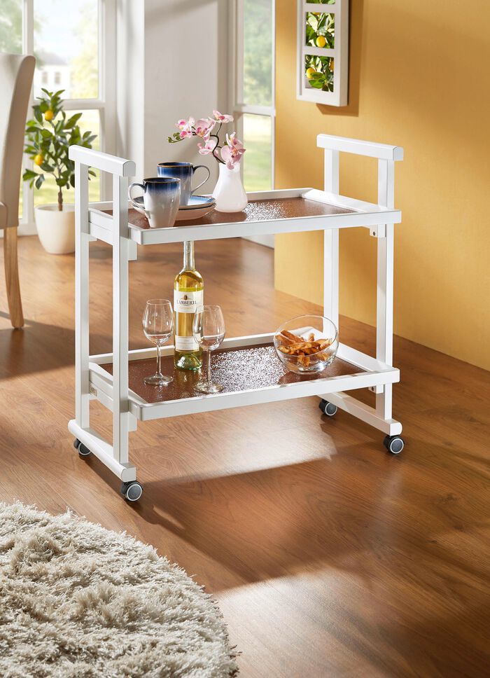 Servierwagen aus massivem Buchenholz WEISS