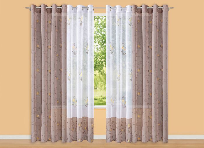 Allover bestickte &Uuml;bergardine mit farbigem Sockel TAUPE