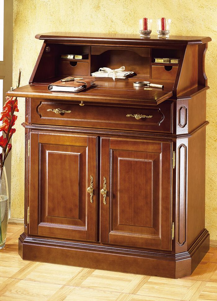 Sekret&auml;r mit eleganten, goldfarbenen Metallgriffen NUSSBAUM