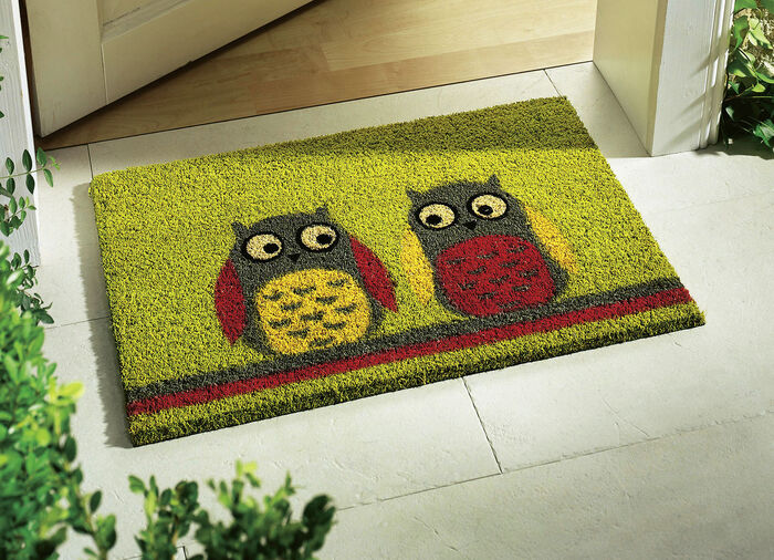 Fussmatte Eulen mit rutschhemmend beschichteter Vinyl-Rückseite BUNT