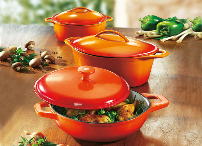 Gusseisen-Schmortopf und -Bräter ORANGE